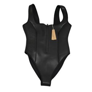 NWT Skims Rubberized Scuba One Piece Swim Black Onyx Medium Faux Leather
